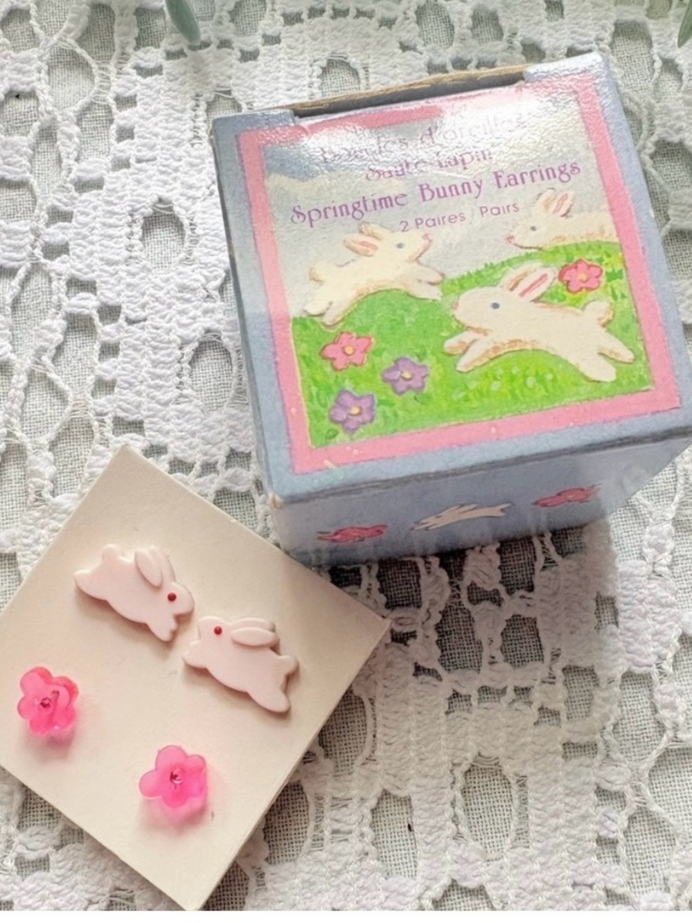Vintage 1990 Avon Springtime Bunny Earrings 2-Pair Set Pastel Easter NIB